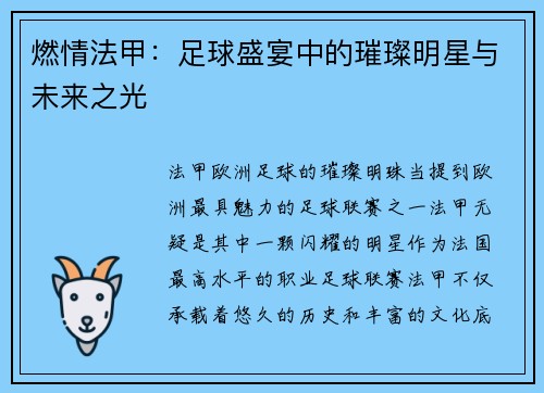 燃情法甲：足球盛宴中的璀璨明星与未来之光